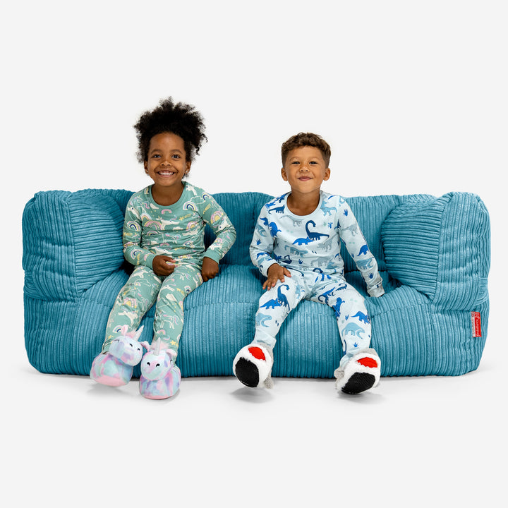 Albert Pouf Divano Gigante 2 posti per Bambini 3-14 anni - Velluto a Coste Egeo Blu 01