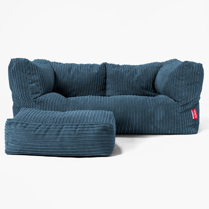 Albert Pouf Divano Gigante 2 posti per Bambini 3-14 anni - Velluto a Coste Navy 03