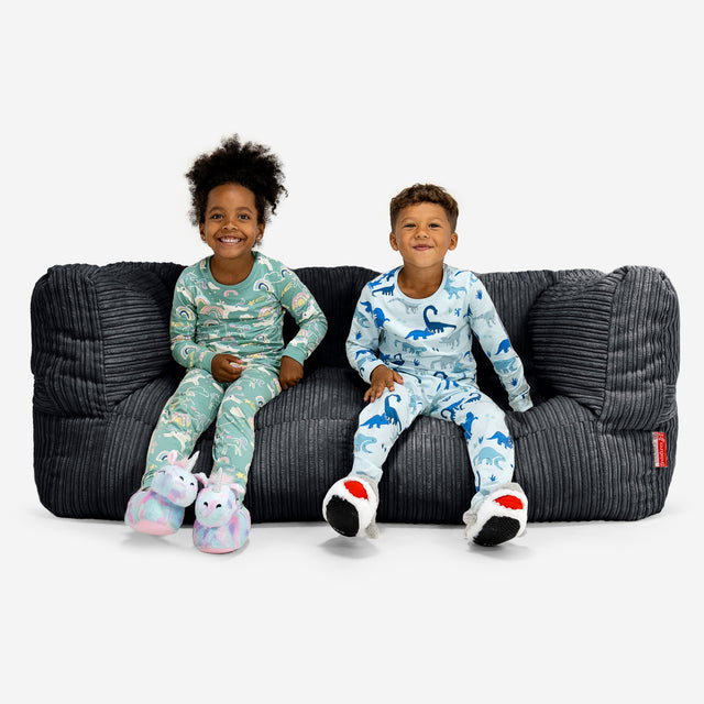 Albert Pouf Divano Gigante 2 posti per Bambini 3-14 anni - Velluto a Coste Nero 01