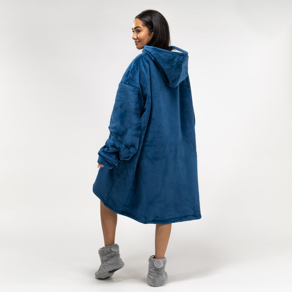 Felpa Coperta Oversize per Adulti con Cappuccio e Zip - Minky Blu scuro 03