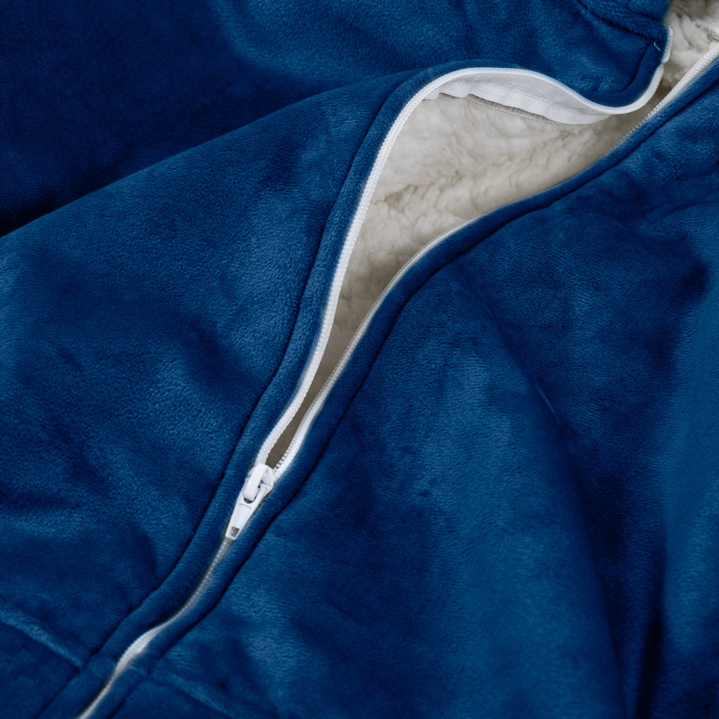 Felpa Coperta Oversize per Adulti con Cappuccio e Zip - Minky Blu scuro 05