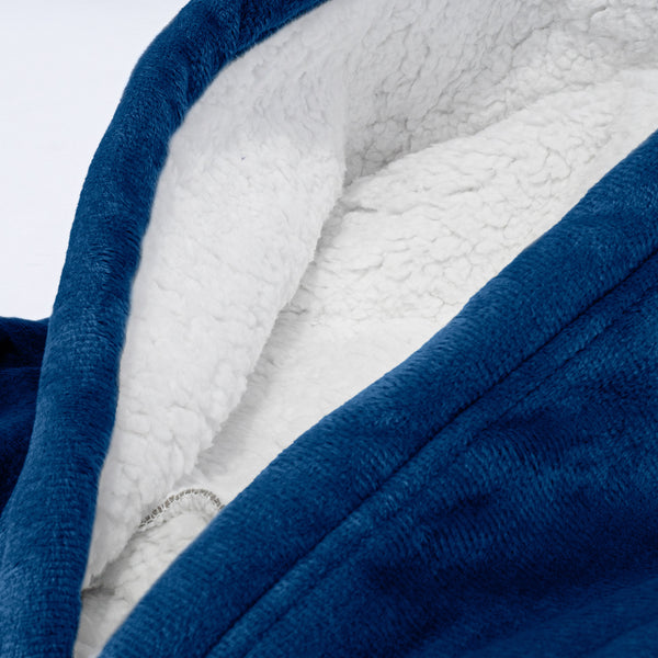 Felpa Coperta Oversize per Uomo o Donna con Cappuccio e Zip - Minky Blu scuro Fabric Close-up Image