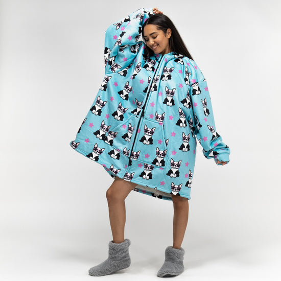 Felpa Coperta Oversize per Adulti con Cappuccio e Zip - Minky Carlino 01