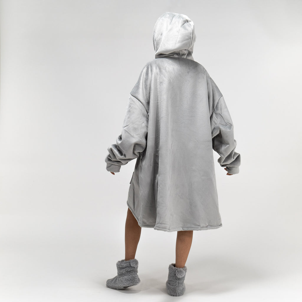Felpa Coperta Oversize per Adulti con Cappuccio e Zip - Minky Grigio 03