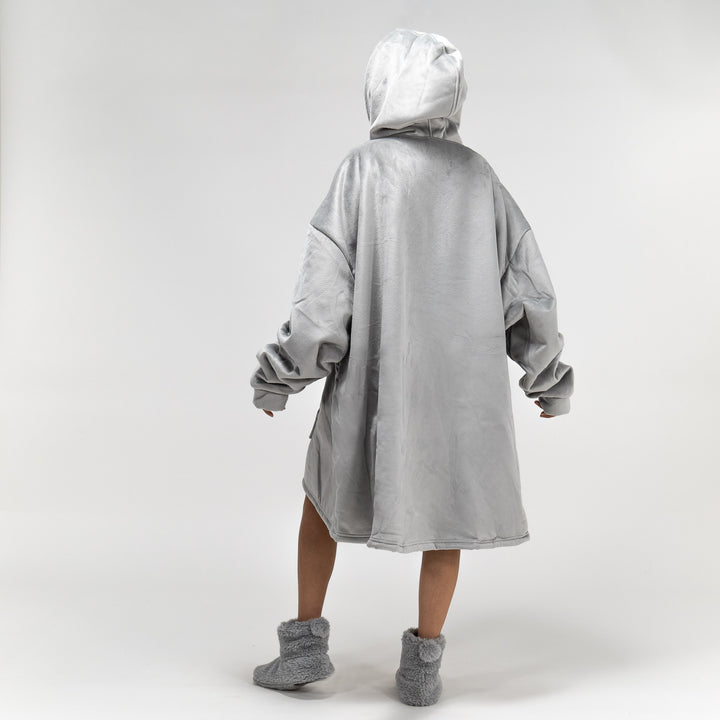 Felpa Coperta Oversize per Adulti con Cappuccio e Zip - Minky Grigio 03