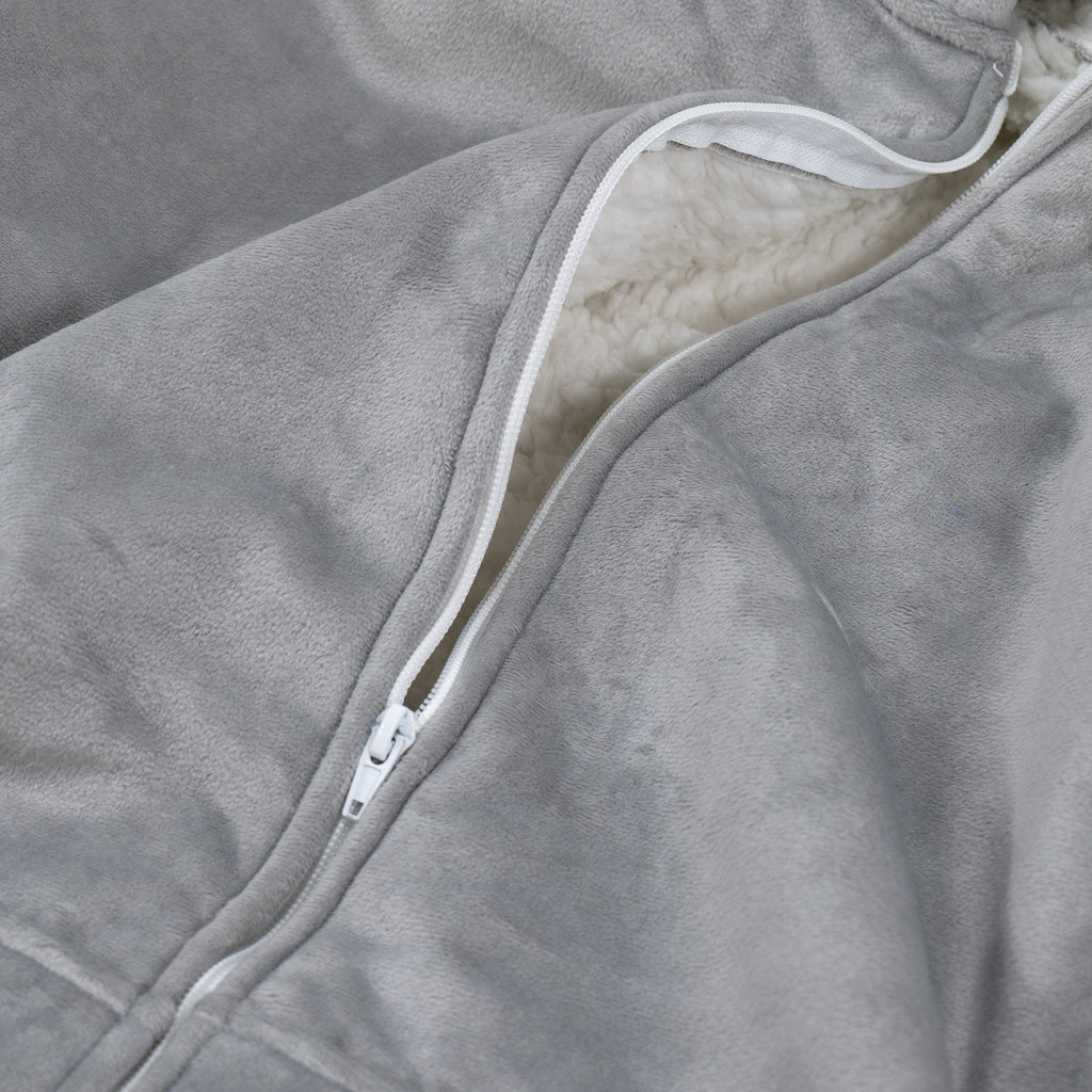Felpa Coperta Oversize per Adulti con Cappuccio e Zip - Minky Grigio 05