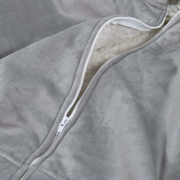 Felpa Coperta Oversize per Adulti con Cappuccio e Zip - Minky Grigio 05