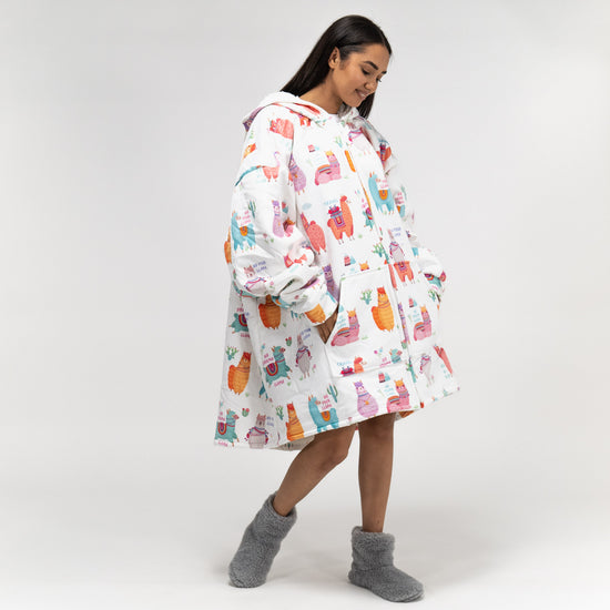 Felpa Coperta Oversize per Adulti con Cappuccio e Zip - Minky Lama 02