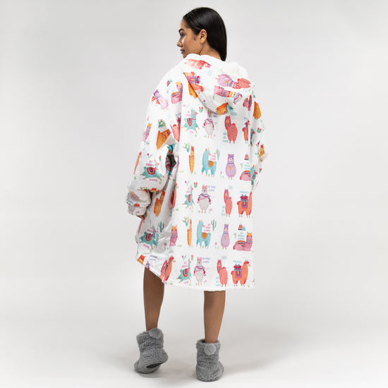 Felpa Coperta Oversize per Adulti con Cappuccio e Zip - Minky Lama 03