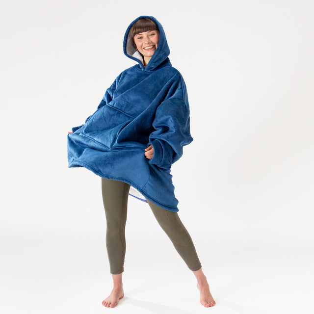Felpa Coperta Oversize per Adulti con Cappuccio - Minky Blu scuro 01