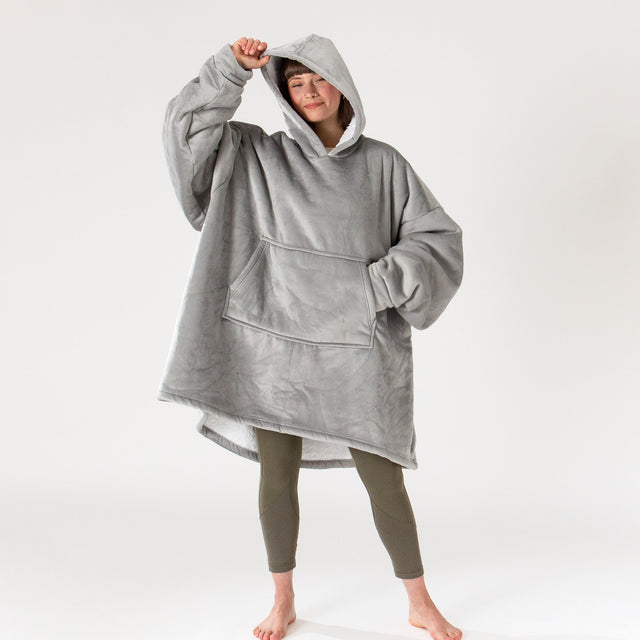Felpa Coperta Oversize per Adulti con Cappuccio - Minky Grigio 01