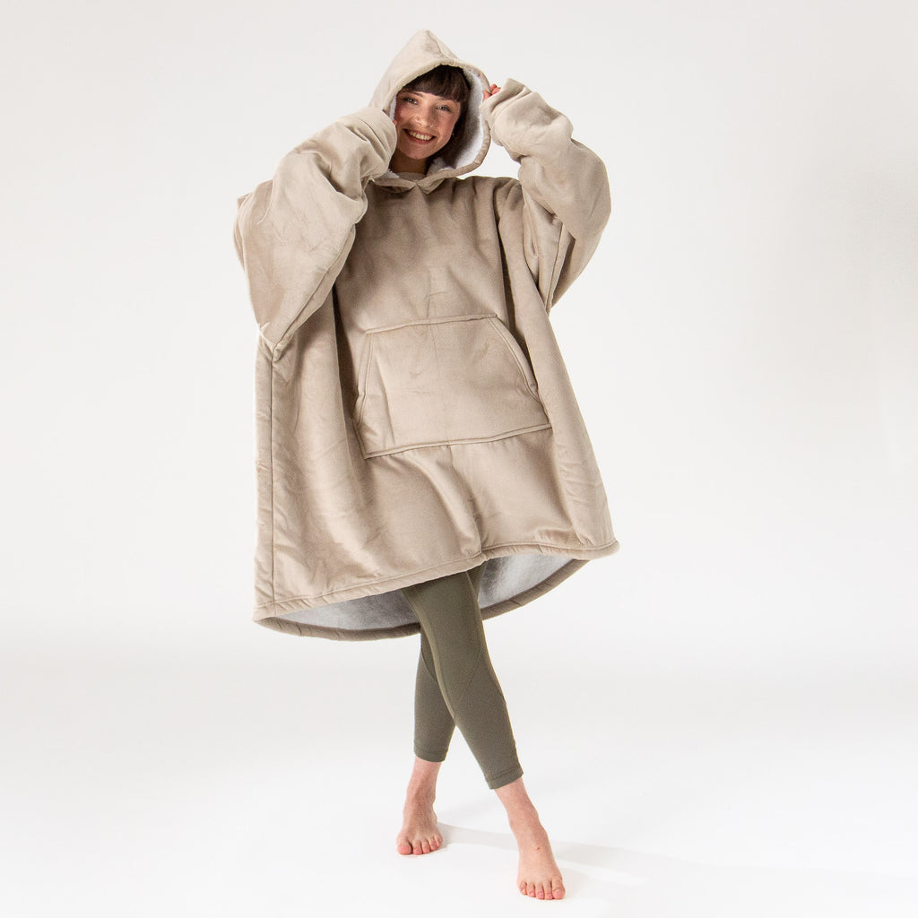 Felpa Coperta Oversize per Adulti con Cappuccio - Minky Panna / Visone 01