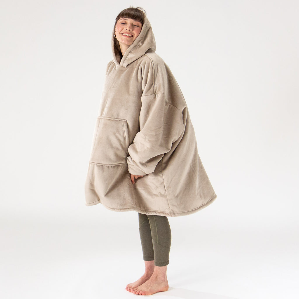 Felpa Coperta Oversize per Adulti con Cappuccio - Minky Panna / Visone 03