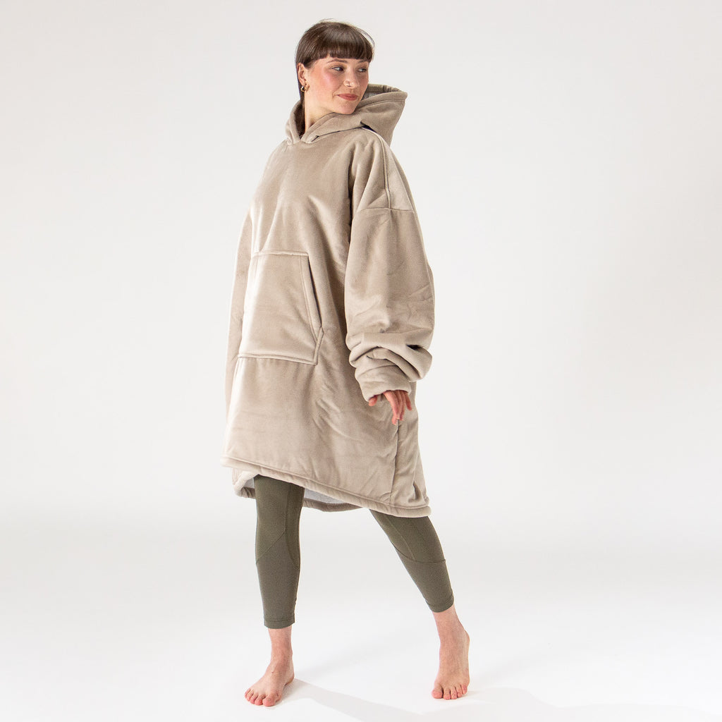 Felpa Coperta Oversize per Adulti con Cappuccio - Minky Panna / Visone 04