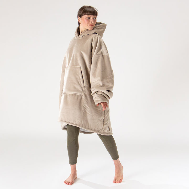 Felpa Coperta Oversize per Adulti con Cappuccio - Minky Panna / Visone 04