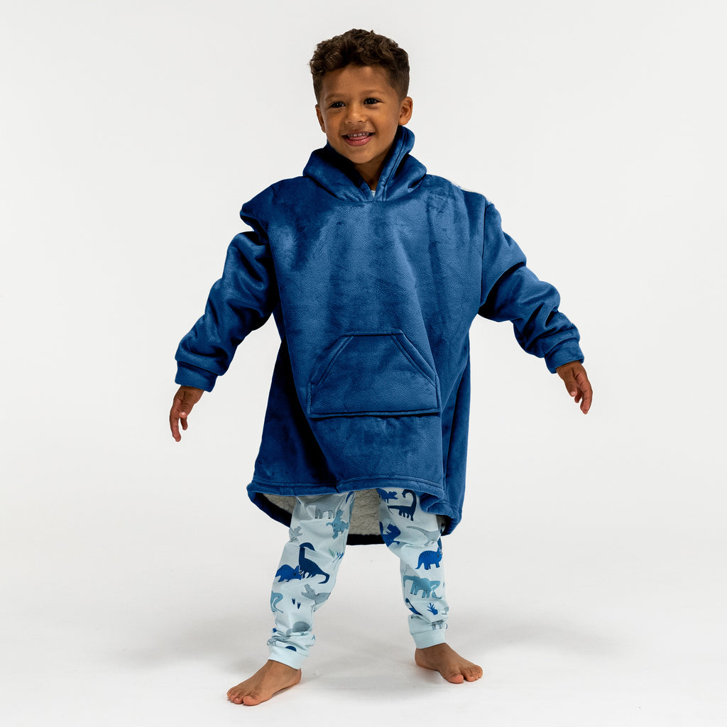 Felpa Coperta Oversize per Bambini con Cappuccio - Minky Blu scuro 01