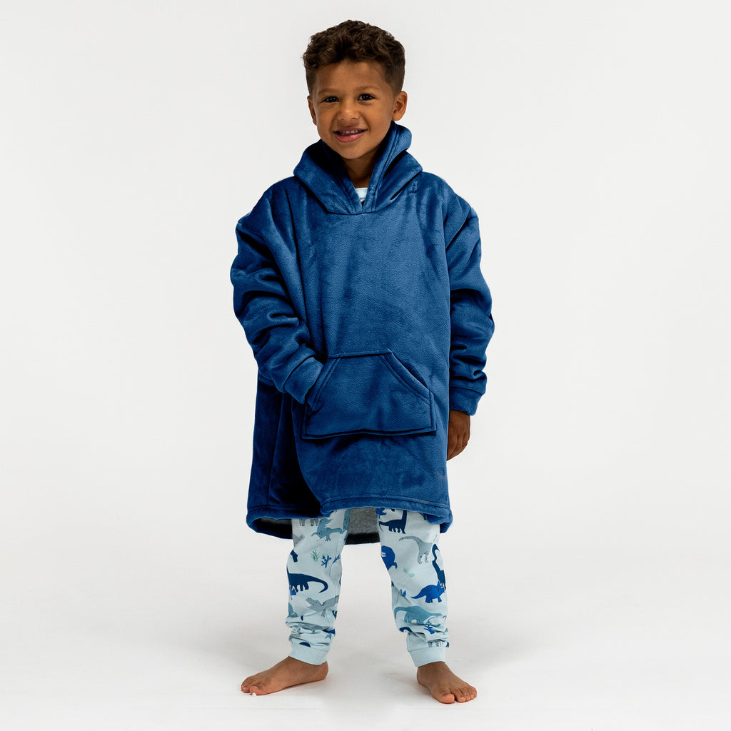 Felpa Coperta Oversize per Bambini con Cappuccio - Minky Blu scuro 03