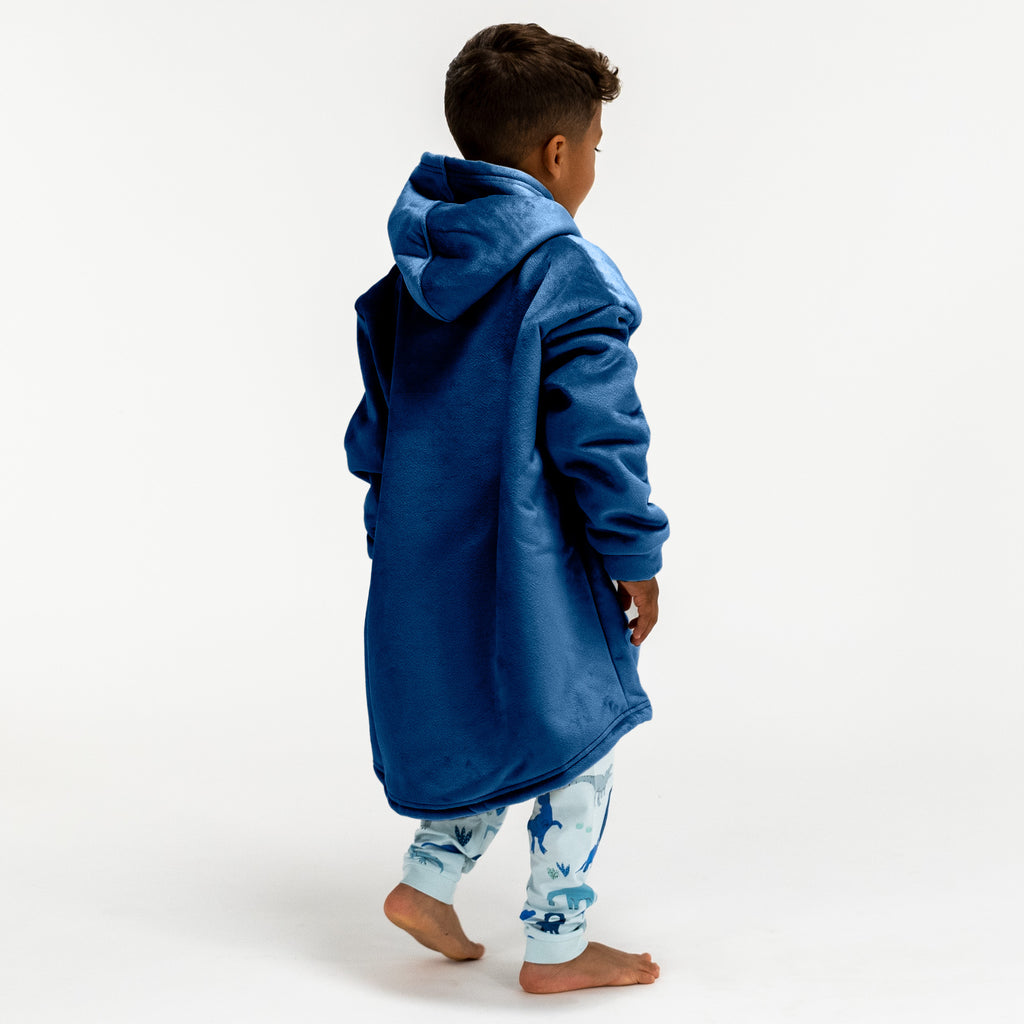 Felpa Coperta Oversize per Bambini con Cappuccio - Minky Blu scuro 04