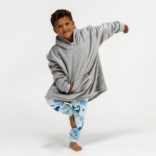 Felpa Coperta Oversize per Bambini con Cappuccio - Minky Grigio 01