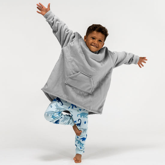 Felpa Coperta Oversize per Bambini con Cappuccio - Minky Grigio 02