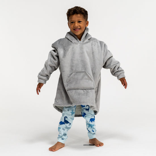 Felpa Coperta Oversize per Bambini con Cappuccio - Minky Grigio 03