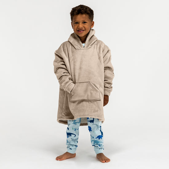 Felpa Coperta Oversize per Bambini con Cappuccio - Minky Panna / Visone 01