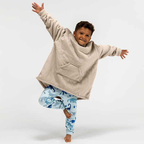 Felpa Coperta Oversize per Bambini con Cappuccio - Minky Panna / Visone 02
