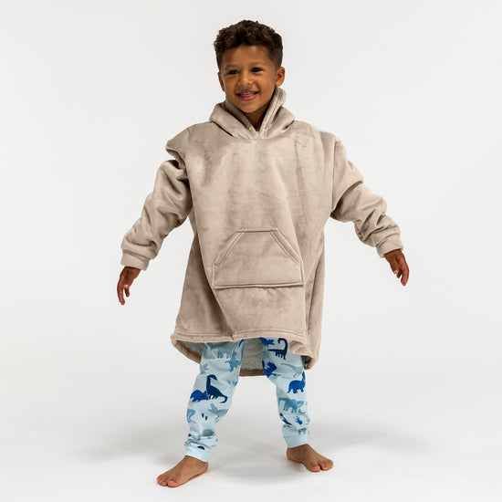 Felpa Coperta Oversize per Bambini con Cappuccio - Minky Panna / Visone 03