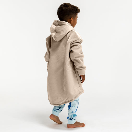 Felpa Coperta Oversize per Bambini con Cappuccio - Minky Panna / Visone 04