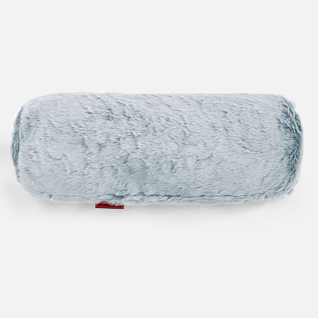 Cuscino a Rullo 20 x 55cm - Eco-pelliccia di Coniglio Azzurro Polvere 02