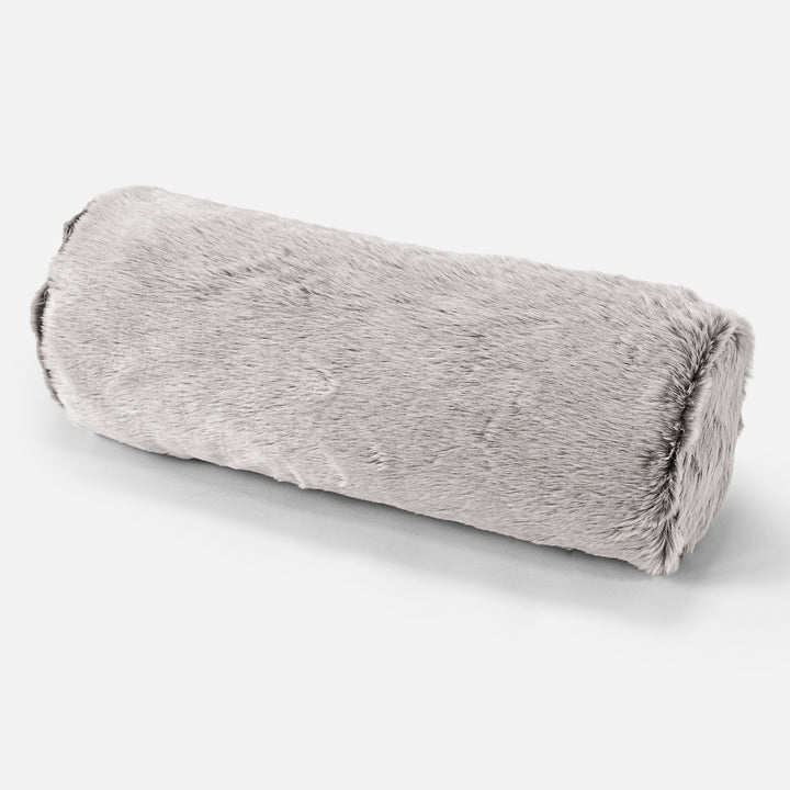 Cuscino a Rullo 20 x 55cm - Eco-pelliccia di Coniglio Grigio Chiaro 01