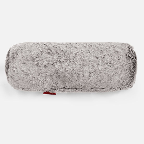 Cuscino a Rullo 20 x 55cm - Eco-pelliccia di Coniglio Grigio Chiaro 01