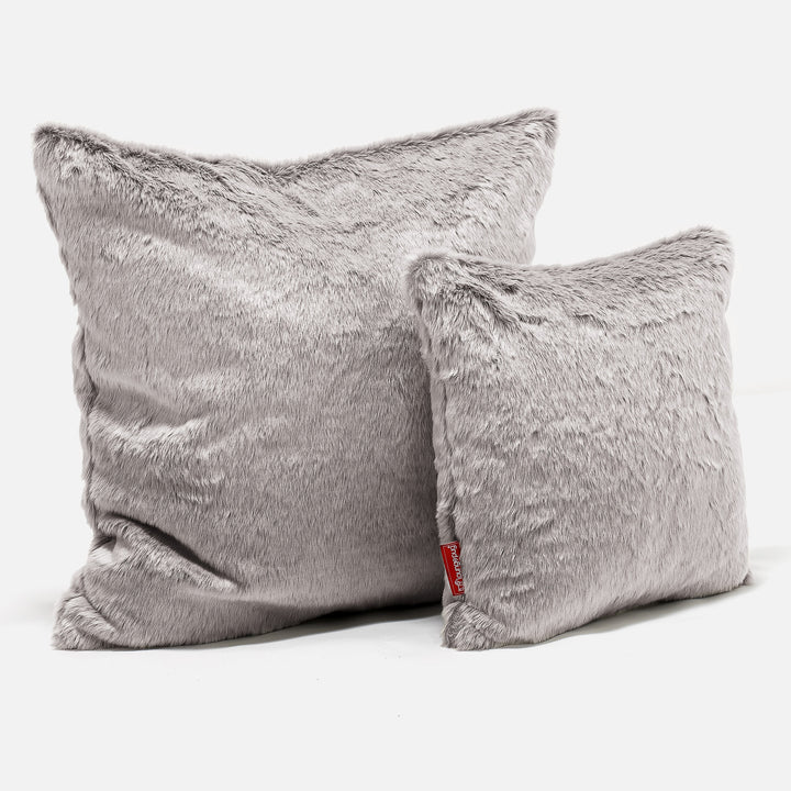Cuscino Gigante 70 x 70cm - Eco-pelliccia di Coniglio Grigio Chiaro 02