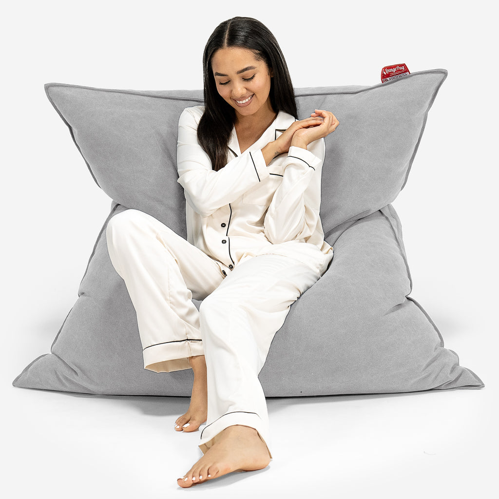 Cuscino Pouf Sacco XL - Denim Effetto Consumato Grigio 01