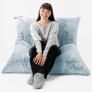 Cuscino Pouf Sacco XL - Eco-pelliccia di Coniglio Azzurro Polvere