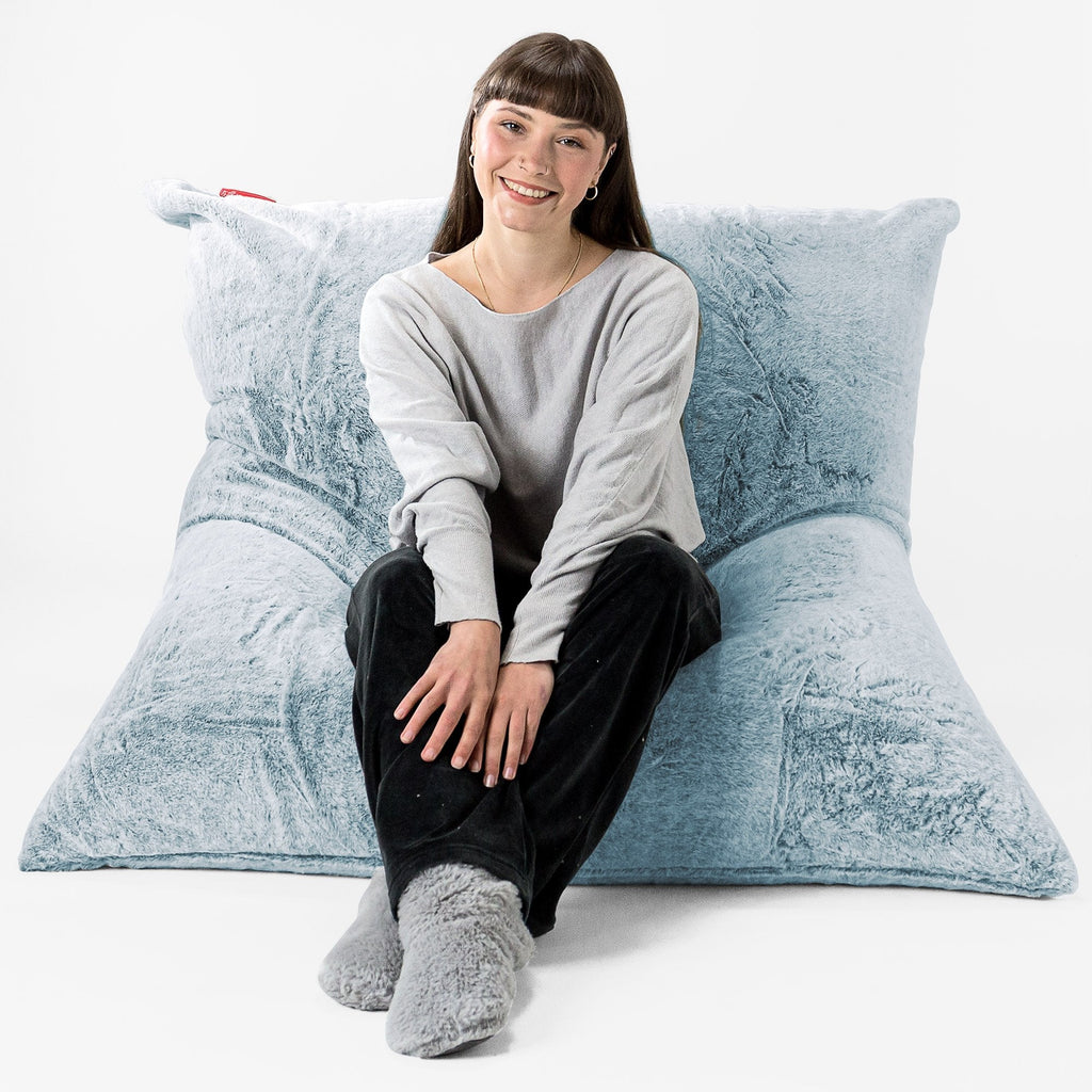 Cuscino Pouf Sacco XL - Eco-pelliccia di Coniglio Azzurro Polvere 01