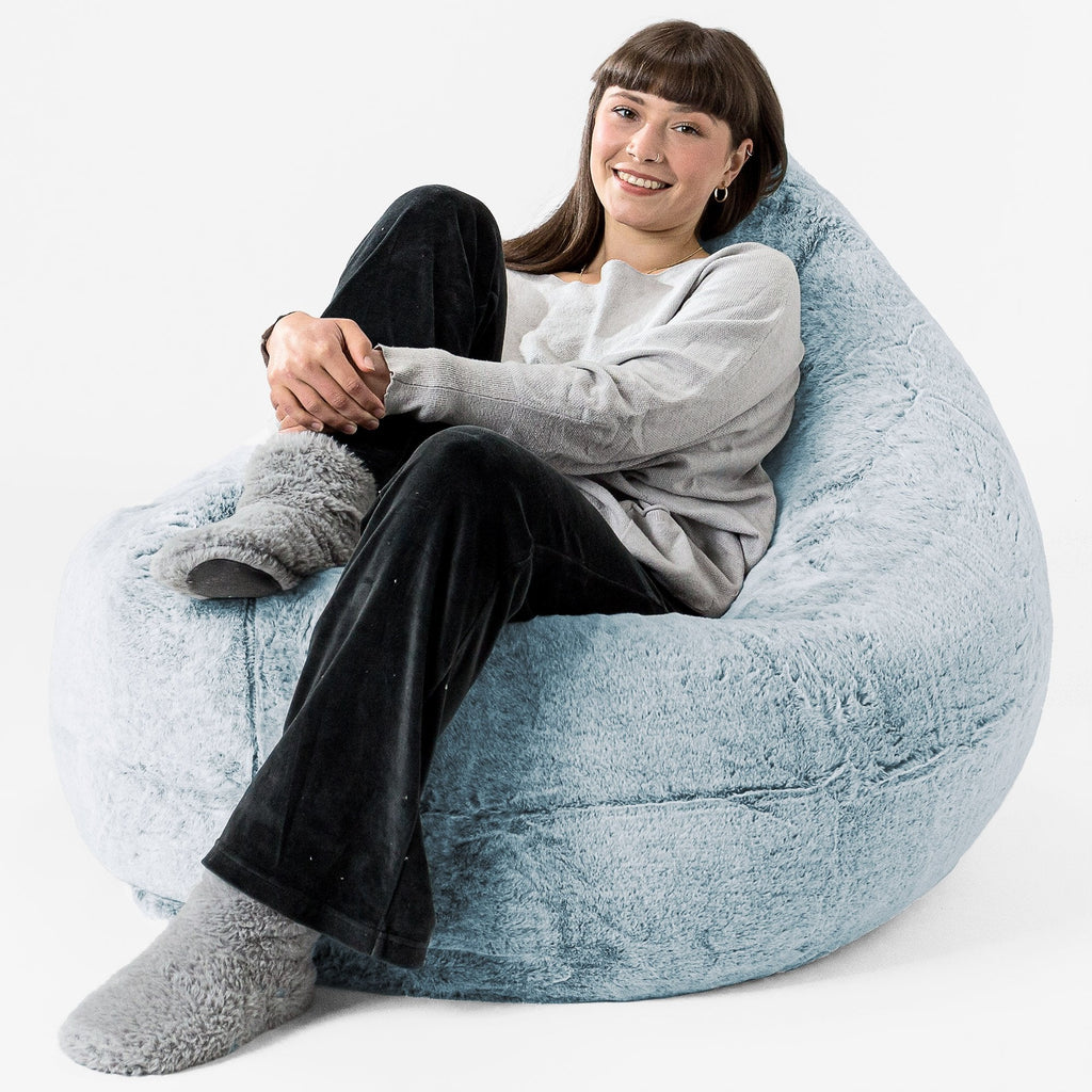 Cuscino Pouf Sacco XL - Eco-pelliccia di Coniglio Azzurro Polvere 02