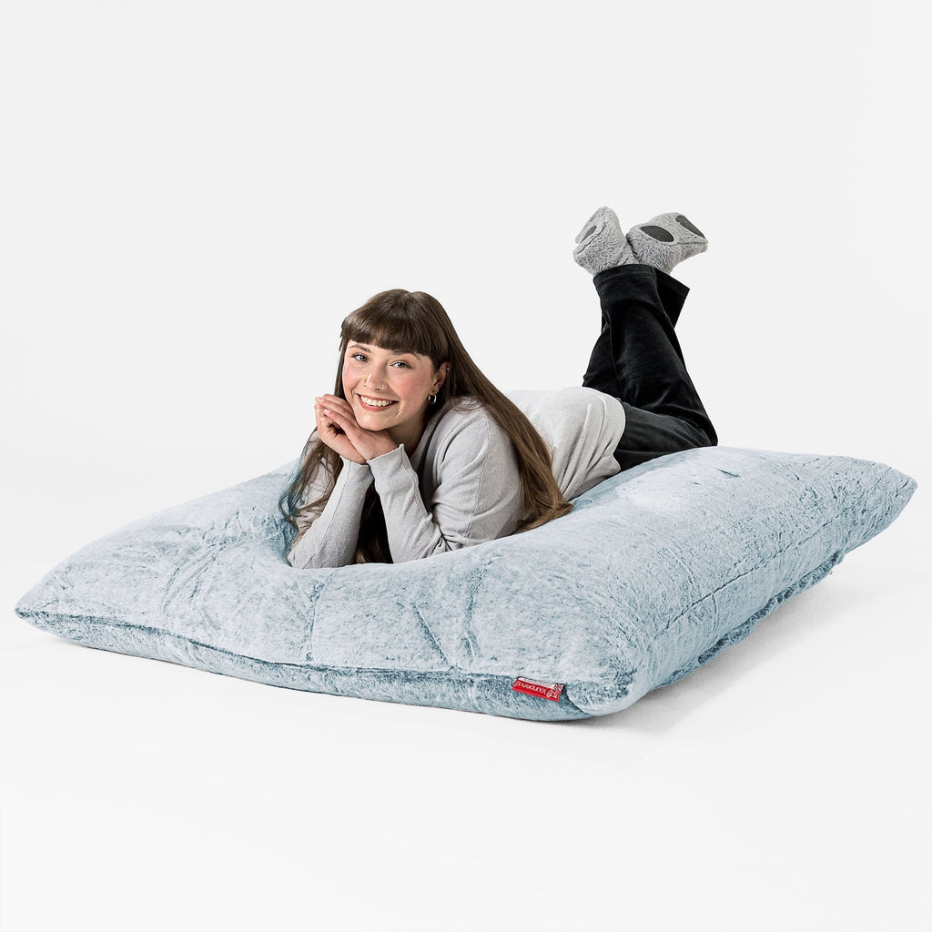 Cuscino Pouf Sacco XL - Eco-pelliccia di Coniglio Azzurro Polvere 03