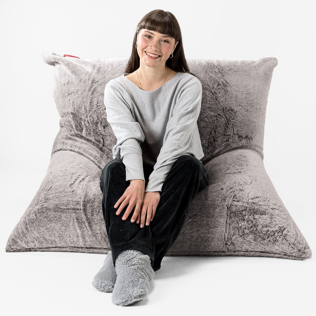 Cuscino Pouf Sacco XL - Eco-pelliccia di Coniglio Grigio Chiaro 01