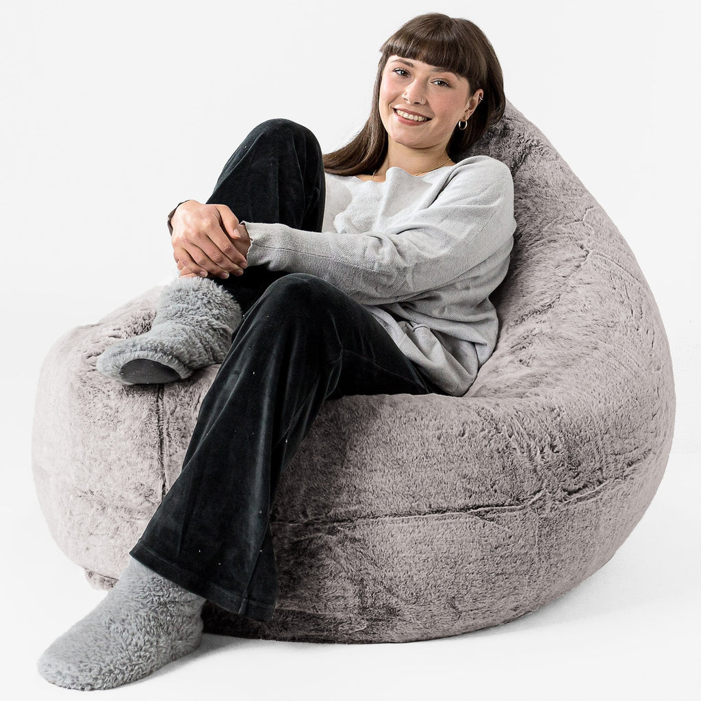 Cuscino Pouf Sacco XL - Eco-pelliccia di Coniglio Grigio Chiaro 02