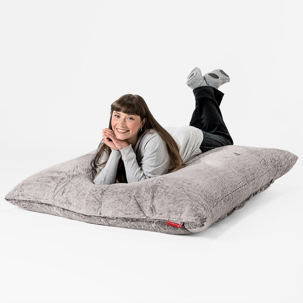 Cuscino Pouf Sacco XL - Eco-pelliccia di Coniglio Grigio Chiaro 03