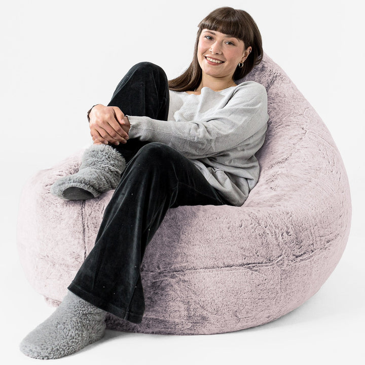 Cuscino Pouf Sacco XL - Eco-pelliccia di Coniglio Rosa Antico 02