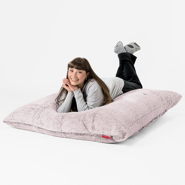 Cuscino Pouf Sacco XL - Eco-pelliccia di Coniglio Rosa Antico 03