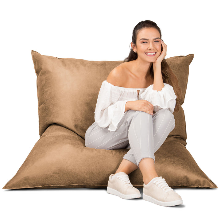 Cuscino Pouf Sacco XL - Pelle Effetto Vintage Marrone Miele 01