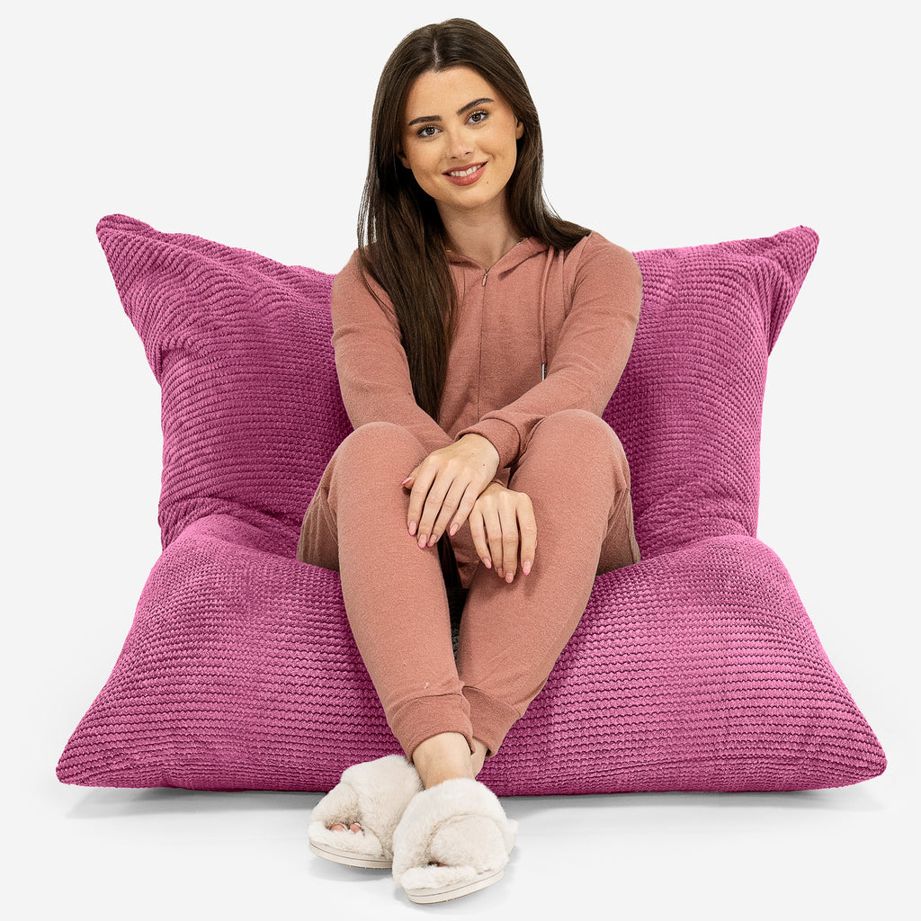 Cuscino Pouf Sacco XL - Pompon Rosa 01