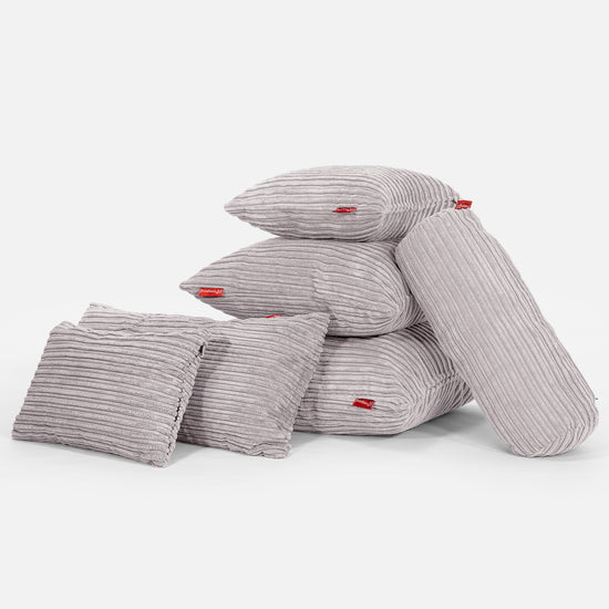 Fodera per Cuscino Rotondo 50cm - Velluto a Coste Alluminio Argento 03