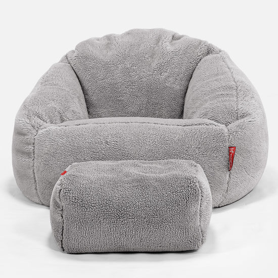 Poltrona a Sacco Bubble - Eco-pelliccia Orsacchiotto Grigio Medio 02