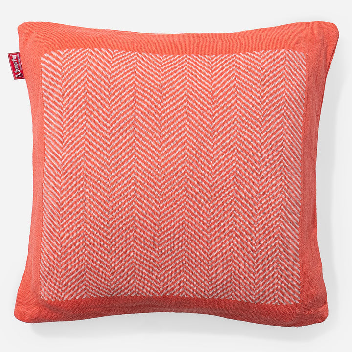 Cuscino 47 x 47cm - Puro Cotone Tessuto a Spina di Pesce Corallo 01