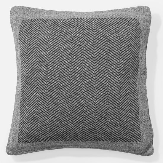 Cuscino 47 x 47cm - Puro Cotone Tessuto a Spina di Pesce Grigio 01