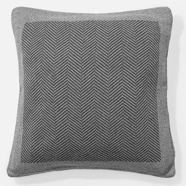 Cuscino 47 x 47cm - Puro Cotone Tessuto a Spina di Pesce Grigio 01